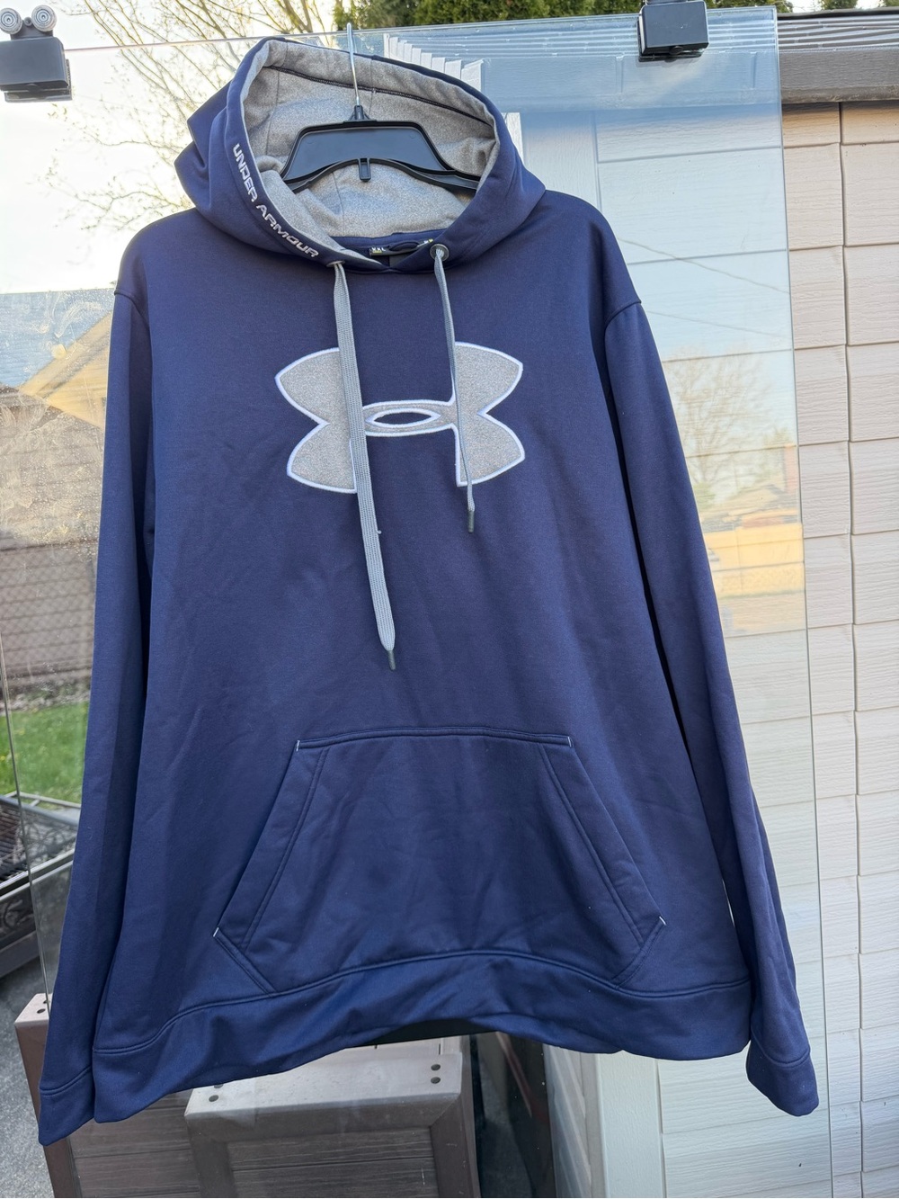 Under Armour Men's Navy Crewneck Pullover Hoodie with Grey Logo